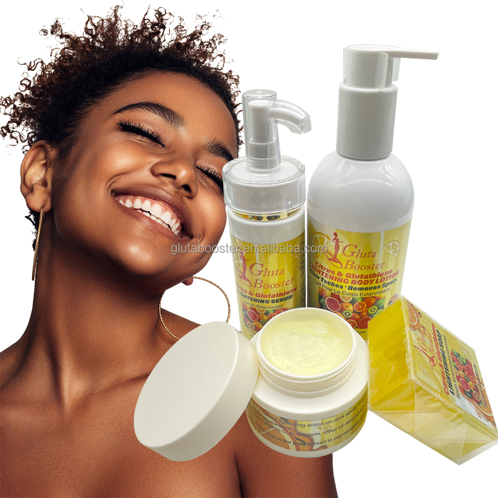 Gluta Booster Remove Spot Repairing Soothing Super Brighten Eclaircissant Fort Lemon Turmeric Citrus Skin Care Set For Dark Skin