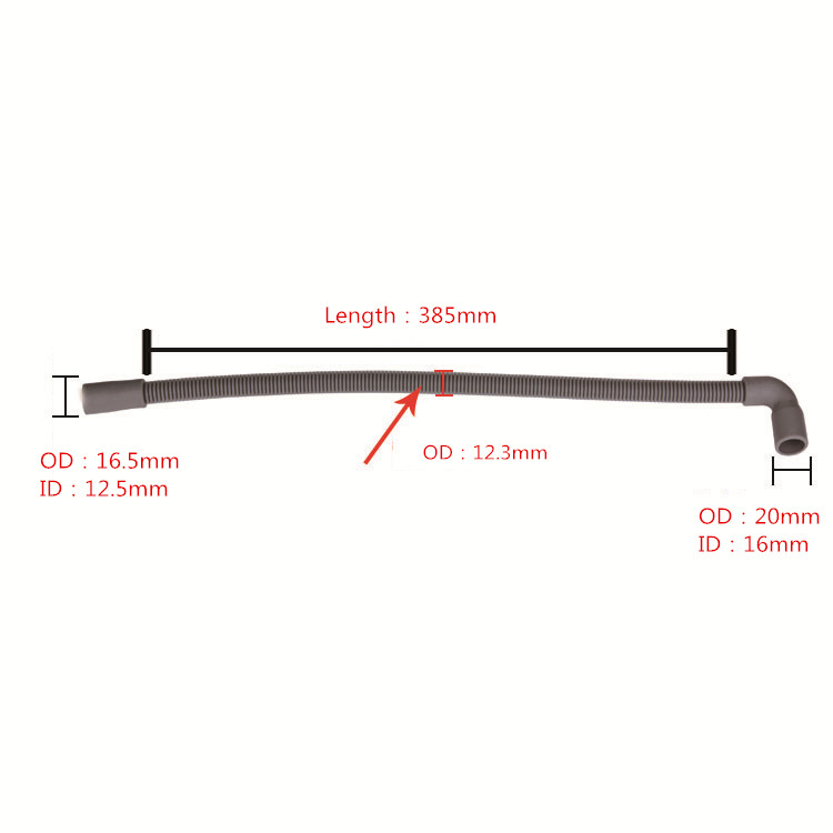 Dishwasher PP+TPE outlet drain hose 385mm new replacement hose