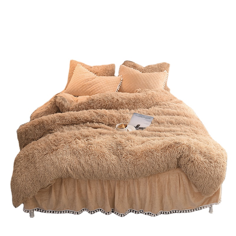 100% polyester Plush mink cashmere Super Soft Fleece quilted bed skirt set