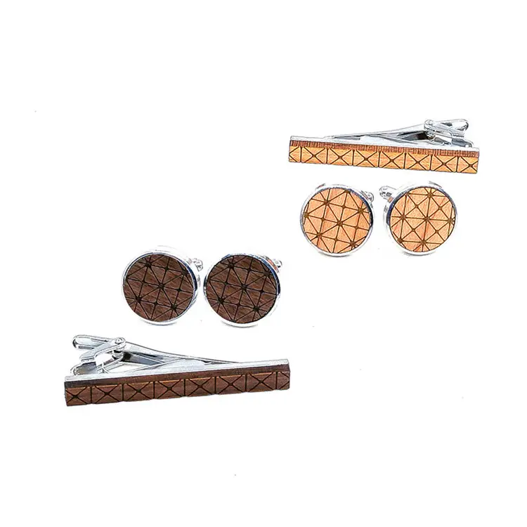 Natural wood cufflinks tie clip gift set wooden Quality Cufflinks with packing box Wholesale