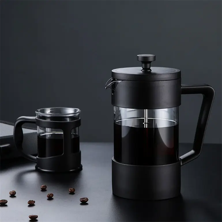 French Press Manufacturer Hot Selling Coffee Maker Borosilicate Heat-resistant Glass Body Coffee Pot Novel Frame French Press