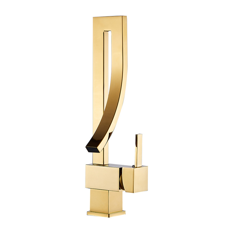 Hot Sale New Design Hotel Luxury upc Golden Single Handle Bathroom Basin Faucet brass bathroom gold wash basin faucet