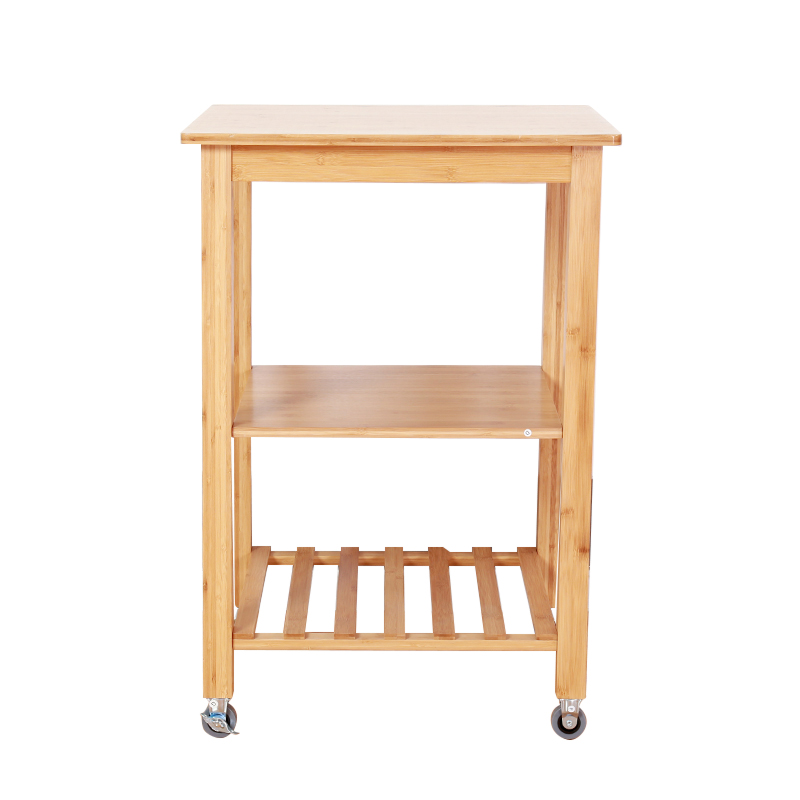 Eco-friendly Cheap 3 Tier Bamboo Wheeled Hotel Storage Cart Kitchen Wooden Serving Trolley
