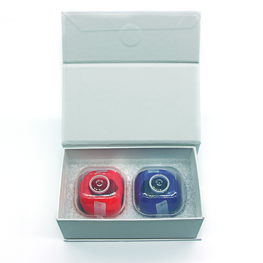 Two couples with chin face-lifting tools and fitness gift boxes jaw exerciser Gym couples use 2th of chin muscle trainers