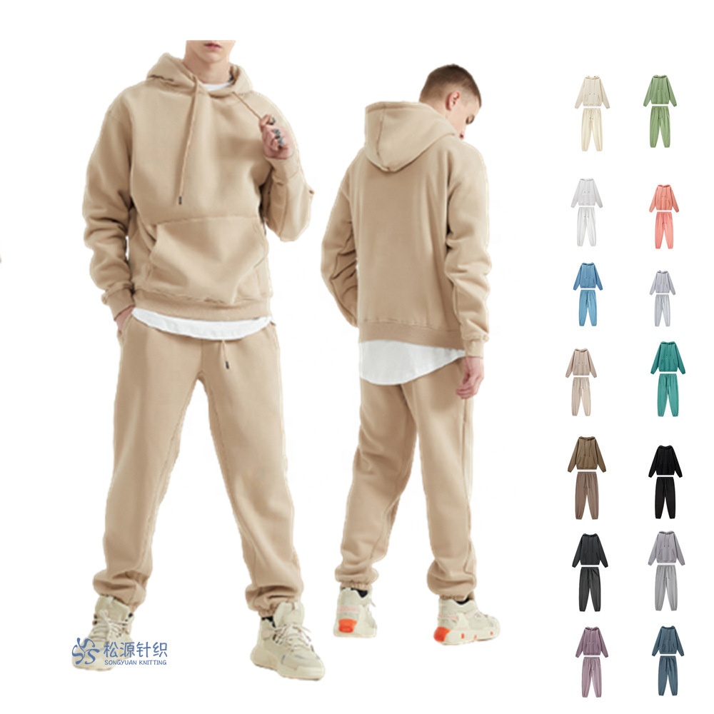 custom logo 2 piece plus size blank jogging suits vendors unisex men cotton fleece sweatpant joggers suits sets