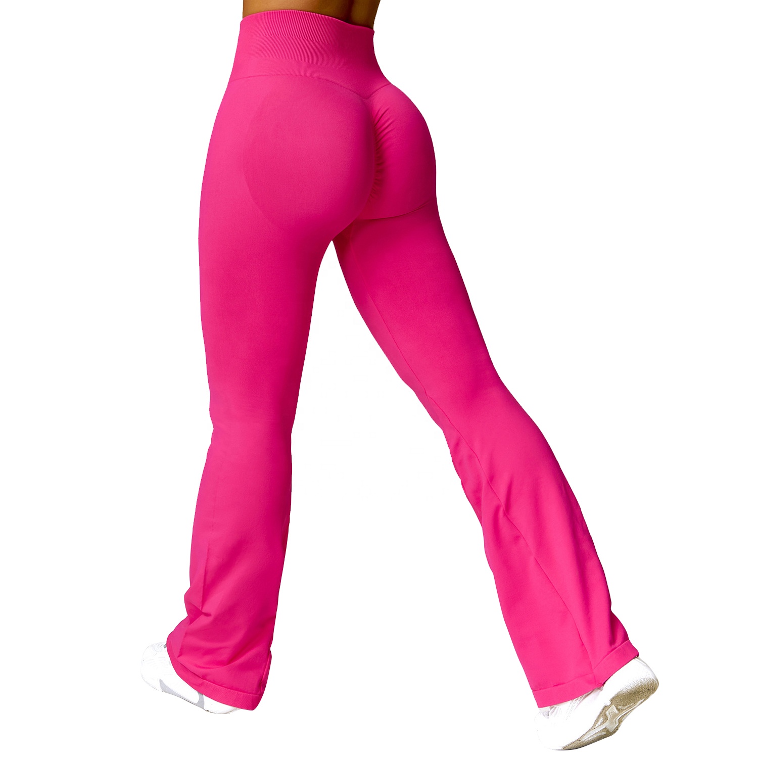 Women's High Rise Compression Stretch Scrunch Back Seamless Flare Pants Plus Size Short Long Running Clothes Single Piece