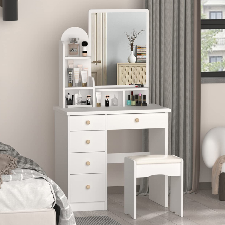 Home Bedroom Wood Dresser Desk Table 5 Storage Drawer Shelves Dressing Makeup Vanity Table Schminktisch Tocador De Maquillaje
