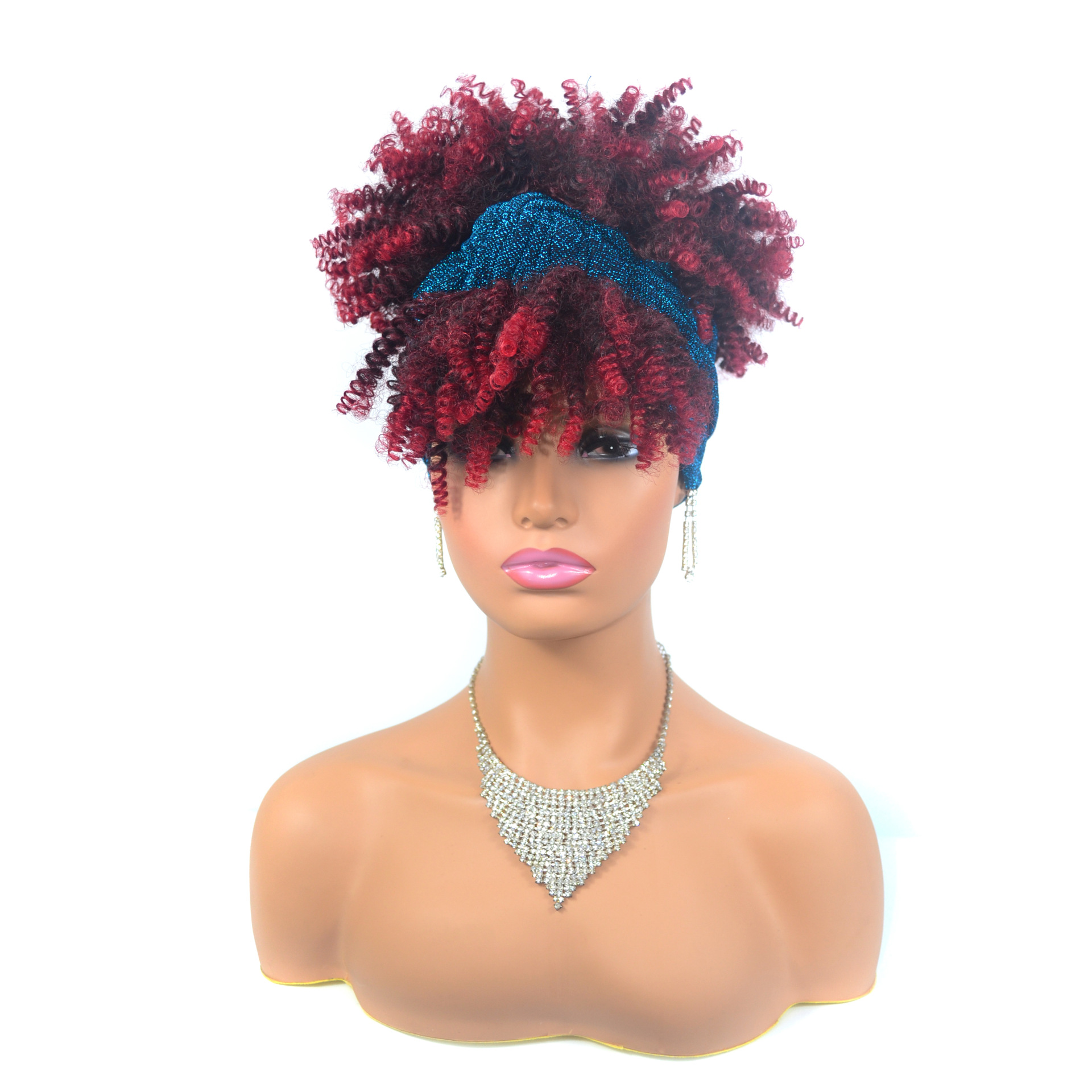 Wholesale Afro Kinky Curly Synthetic Drawstring Ponytail With Bangs Hair Extensions Short Pony Tail Hair Bun Clip in for Women