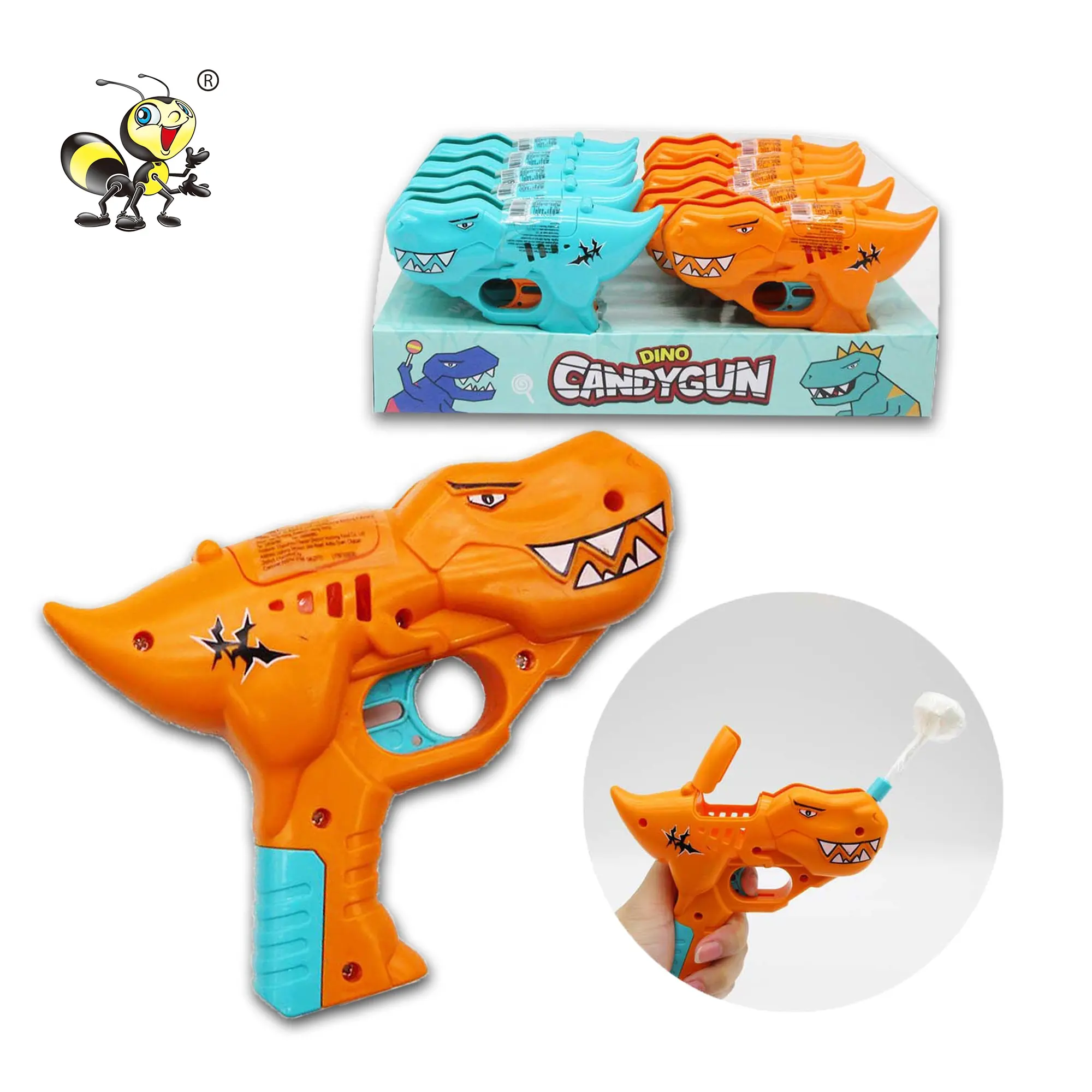 Factory sale lollypop toy wholesale juguetes de caramelos dinosaur lollipop candy gun toys