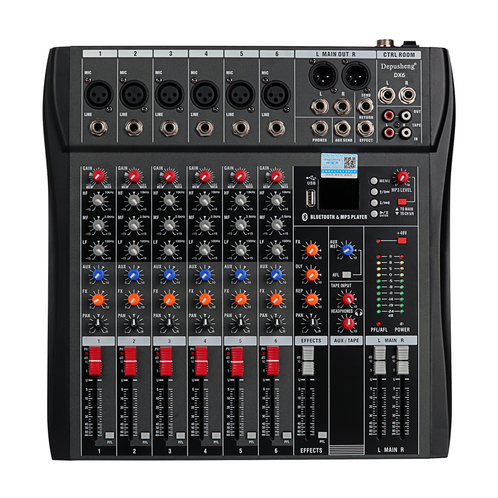 Профессиональная 6-полосная микшерная консоль Depusheng DX6, 48 В, блок питания, DJ-микшер