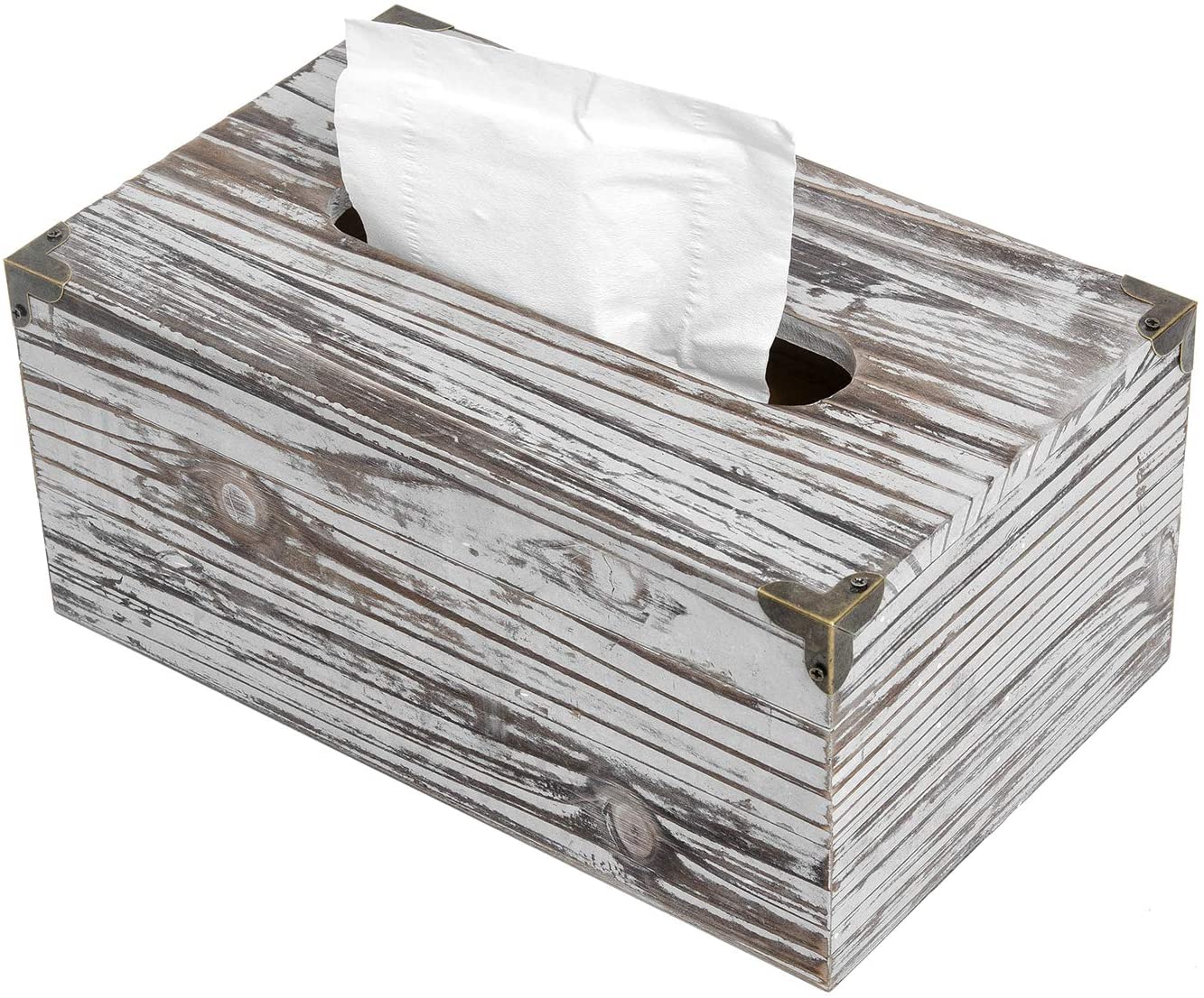 Rustic Dark Brown Distressed Wood Facial Tissue Paper Box Metal Corner