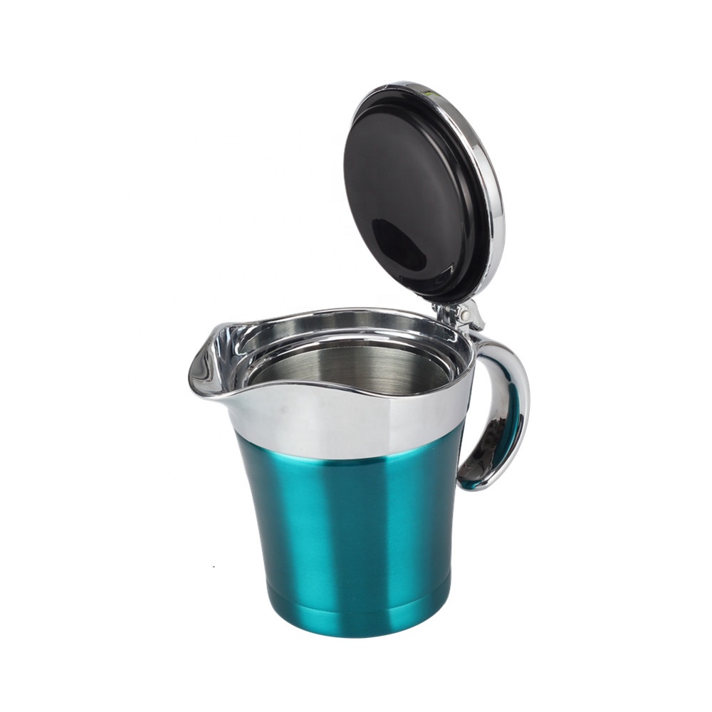 Stainless Steel Gravy Boat Sauce Jug - Double Wall Insulated Steak Sauce Pot with Hinged Lid for Thanksgiving Dinner  14 Ounce 