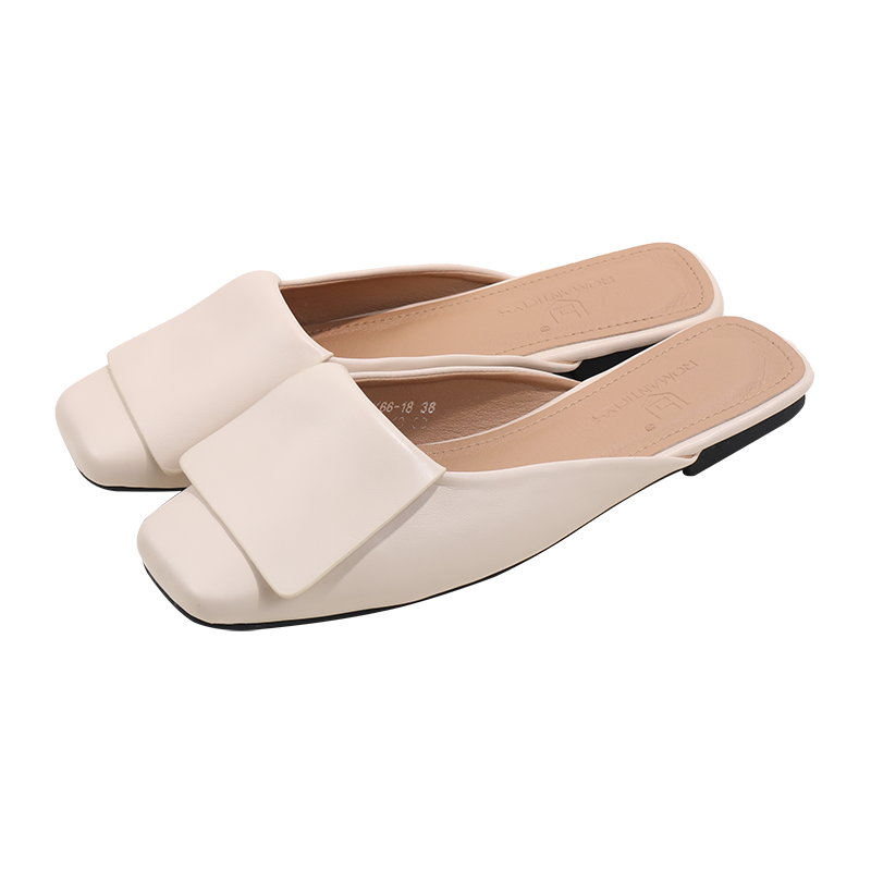 2021 new spring and summer fashion solid color square toe half toe mules flat bottom casual half slippers