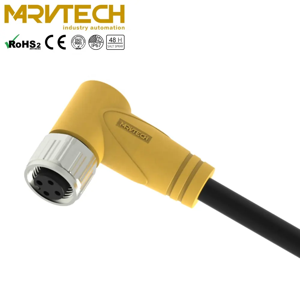 M12 90 degree right angle Elbow 3 4 5 Pin waterproof IP67 molding female male cable aviation sensor round circular connector
