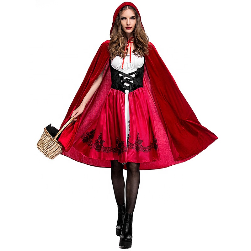 Fairy Tale Drama Performance Maid Dress Outfit Adult Girl Cosplay Party Halloween Little Red Riding Hood Costume
