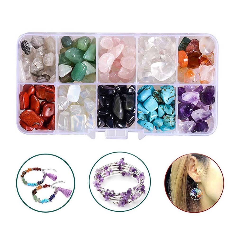 10 Color Natural Crushed Stone Beads Reiki Polished Gemstone Handmade DIY Jewelry Making Stone Beads Set Box Kits
