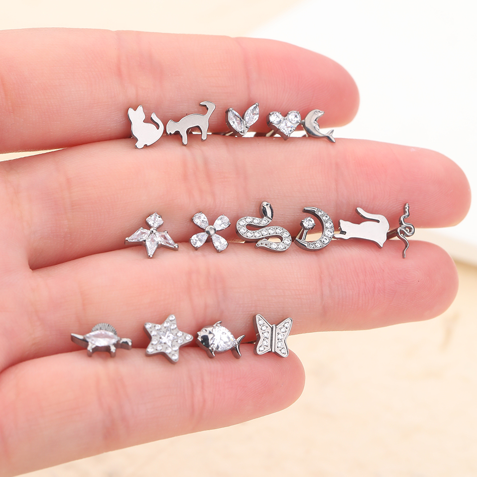 Titanium Internal Threaded 16G Animal Series Snake Cat Fish CZ Labret Piercing Jewelry Conch Helix Cartilage Earring Stud