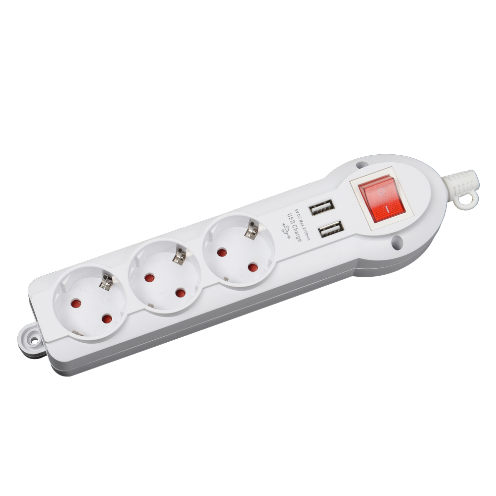 Новый стиль, Сетевой удлинитель из АБС/ПОЛИКАРБОНАТА USB 2x2100mA, немецкого типа