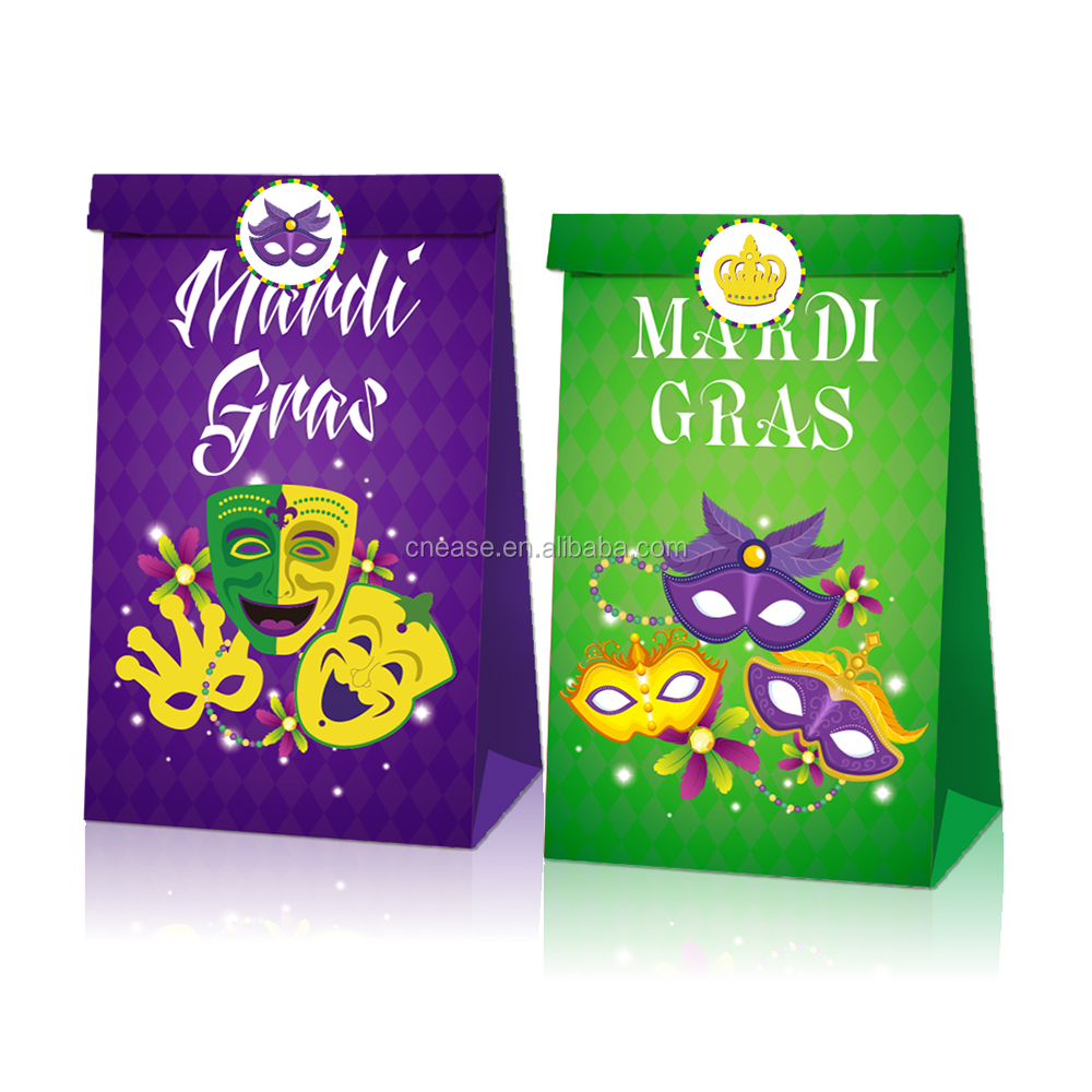 Huancai Mardi Gras партия выступает сумка для ноутбука 12 шт. крафт бумажные мешки подарка конфеты Лечить Сумки с наклейками для детей для вечеринок