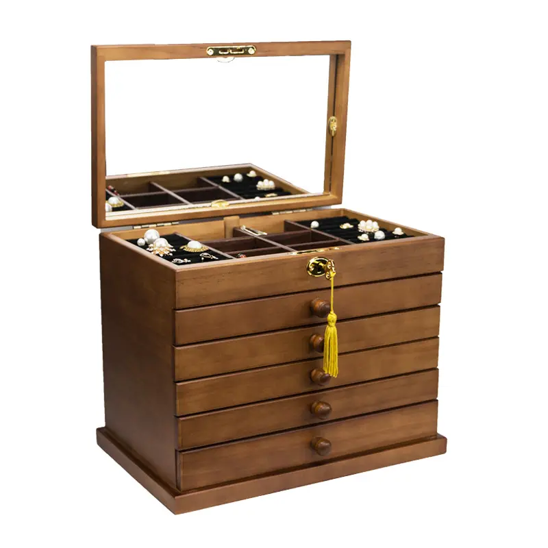 Solid Wood Jewelry Box Multi-Storey With Lock Ancient Chinese Wind Wood Retro Princess European Jewelry Storage Box