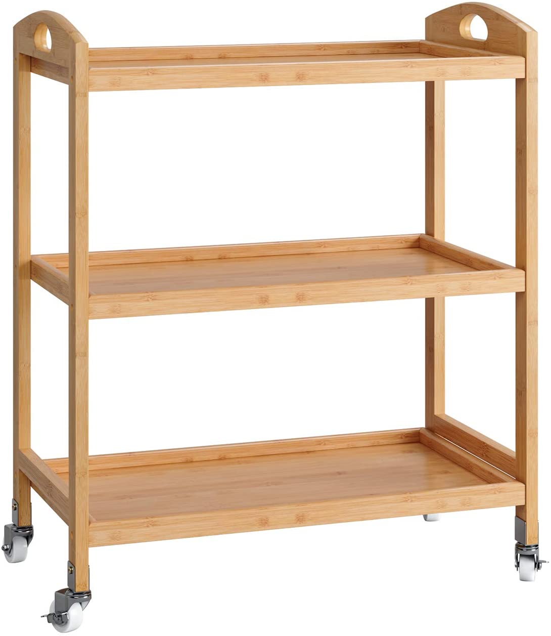 natural Bamboo trolley kitchen trolley shelf with wheels serving for home