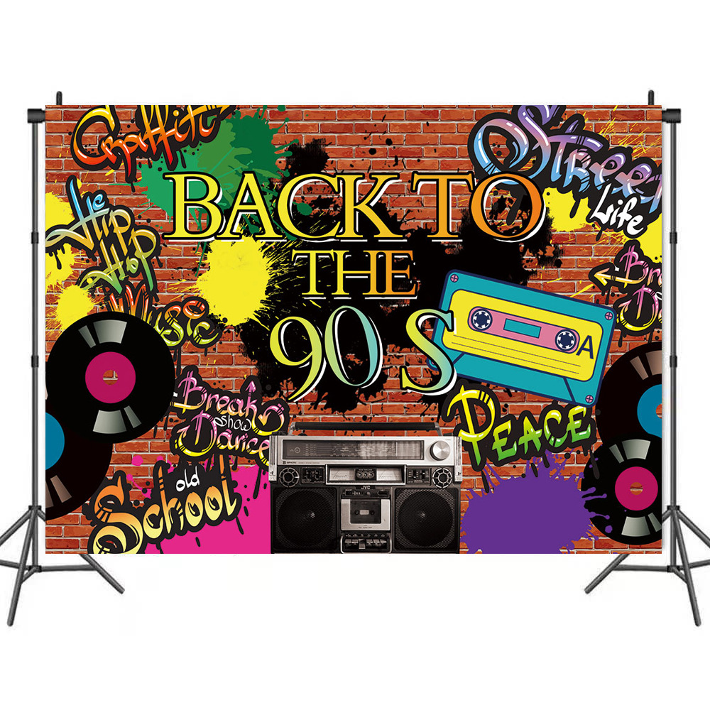 Back To 90s Hip Hop Retro Graffiti Brick Wall Background Party Decoration Banner Backdrop