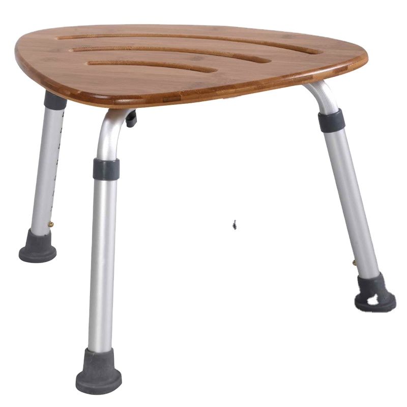 Bamboo Bath Seat, WATERJOY Shower Chair with 8 Height Adjustments, Triangular Fanshaped Bathroom Bath Seat Stool with Non-Slip