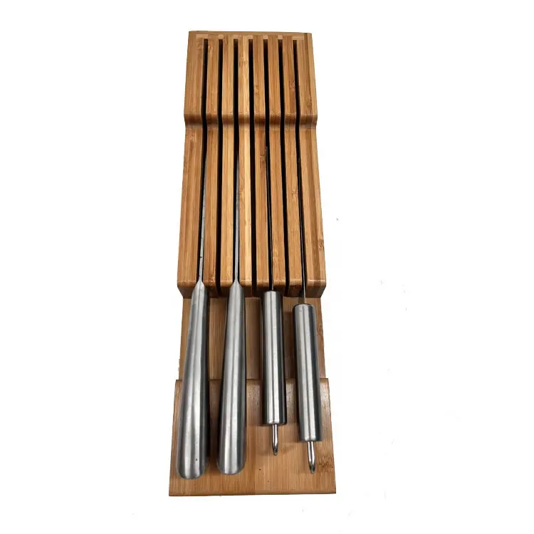 Amazon Hot Selling Bamboo Drawer Knife Stand Holder Storage Racks for Knife