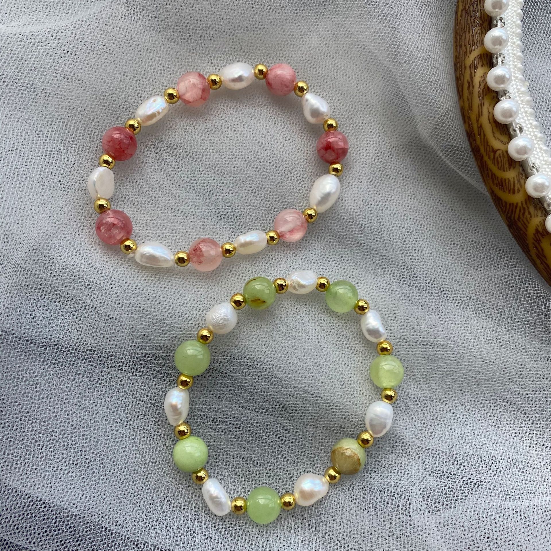 Creative Natural Freshwater Pearl Plus Natural Stone Elastic Bracelets Baby Girl Pearl Handmade Jewelry Bracelet
