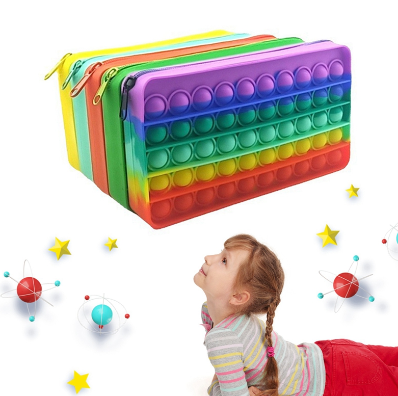 New Creative Decompression Bubble Fidget Toys Rectangular Silicone fidget poppers Pencil Case For Children's Learn Suppli Gift