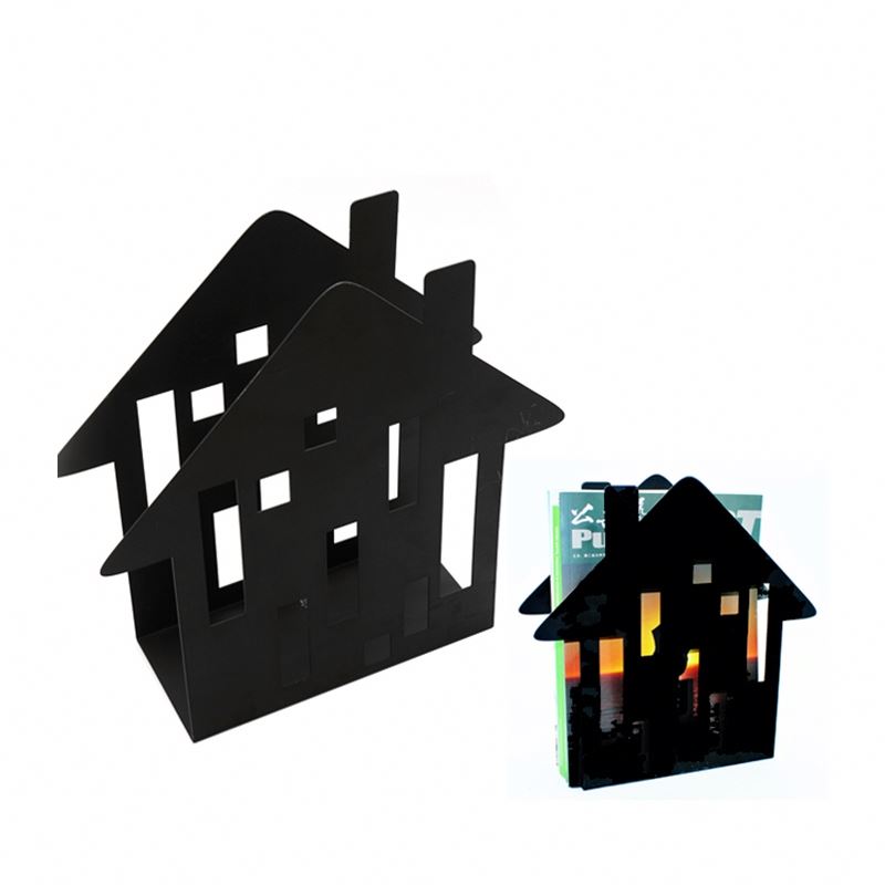 Popular House Shape Iron Metal Magazine Display Rack For Desk Decoration