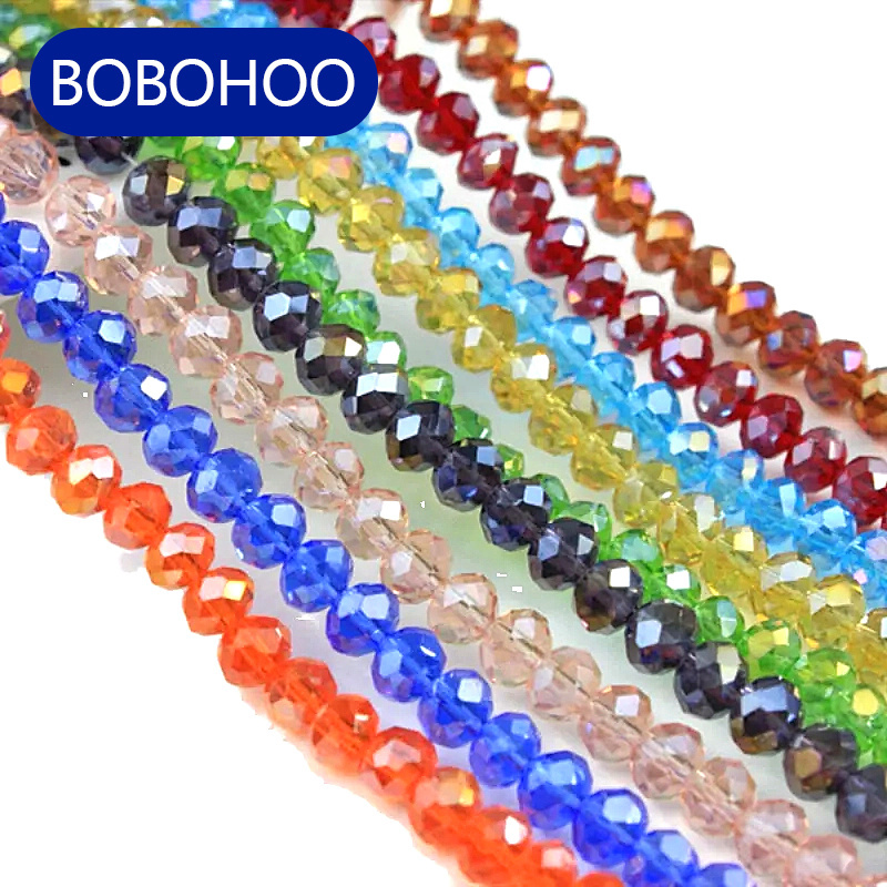 BOBOHOO Shiny Crystal High Quality AB Clear Faceted Glass Crystal Rondelle Beads 3/4/6/8mm Loose Beads for Jewelry Making DIY