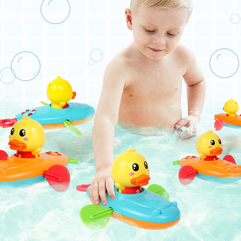 Детская игрушка для игры в воде в ванну, цепочка, гребная лодка, плавающая мультяшная утка, для младенцев, для раннего развития, Пляжная игрушка для ванной комнаты