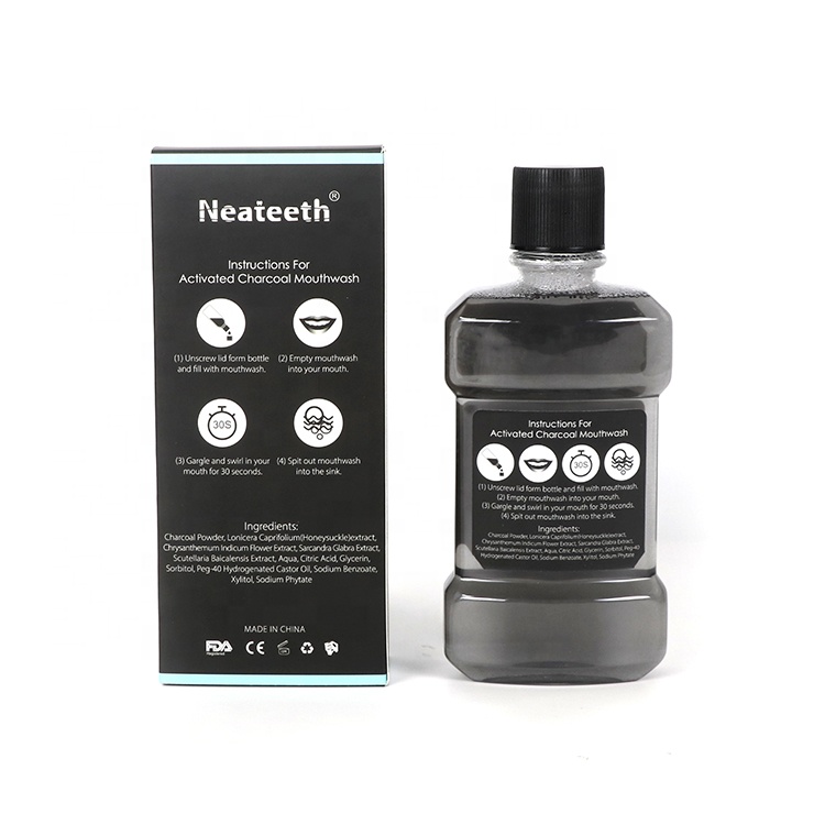 Good Quality Neateeth Alcohol Free Fluoride 250ml Activated Charcoal Whitening Mouthwash for Oral