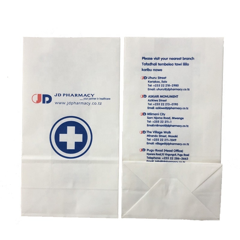 Superior Quality Block Bottom Clean packing exit and dispersary herbal substances pharmacy prescription paper bag