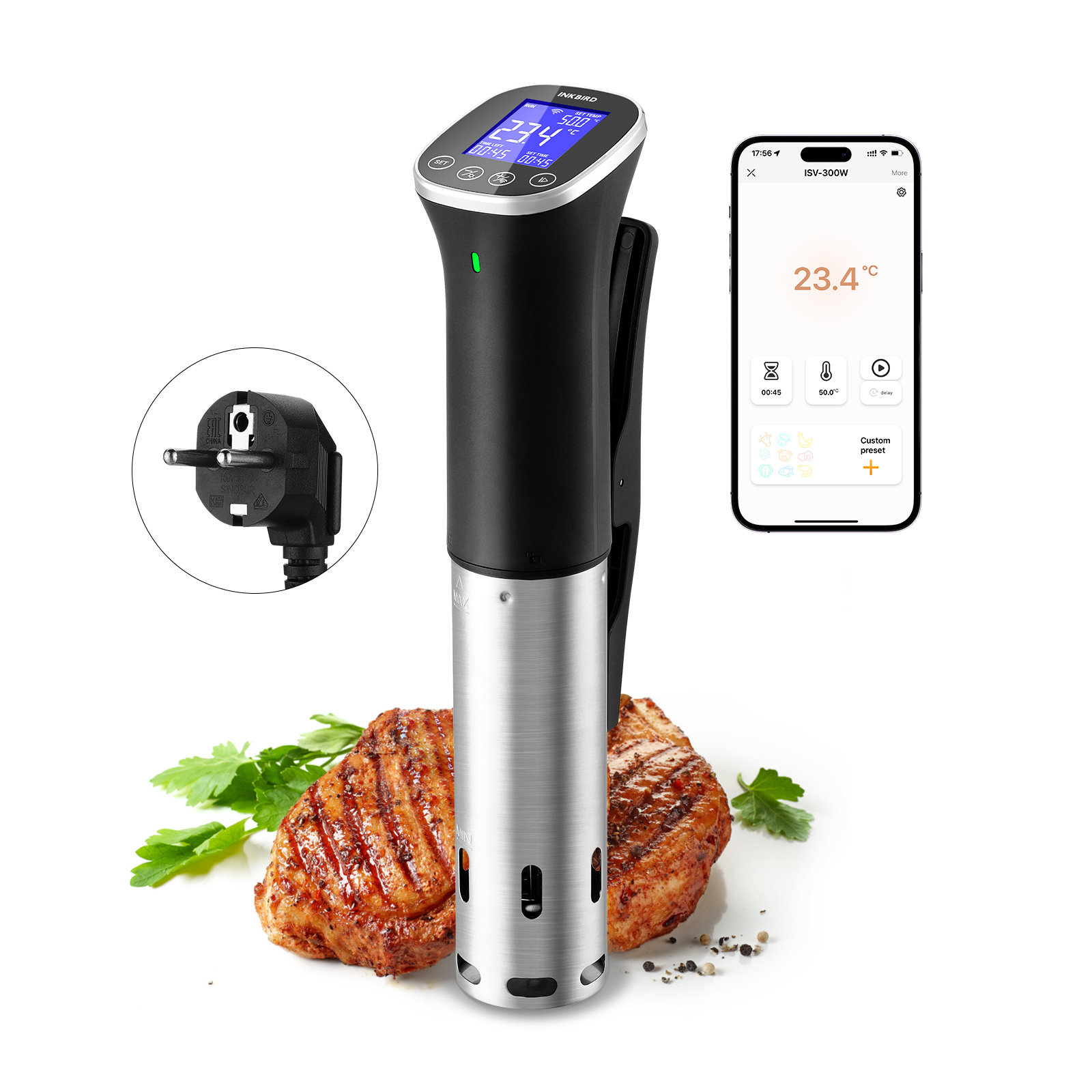 INKBIRD ISV-300W WiFi Sous Vide Machine, IPX7 Waterproof Sous Vide Cooker, APP Remote Control with Recipes
