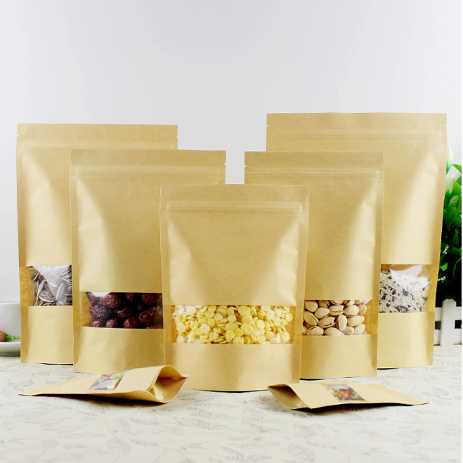 Free samples brown stand up kraft paper bag with window