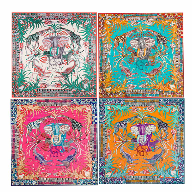 Elephant Design Custom 100% Silk Square Scarf 90X90CM