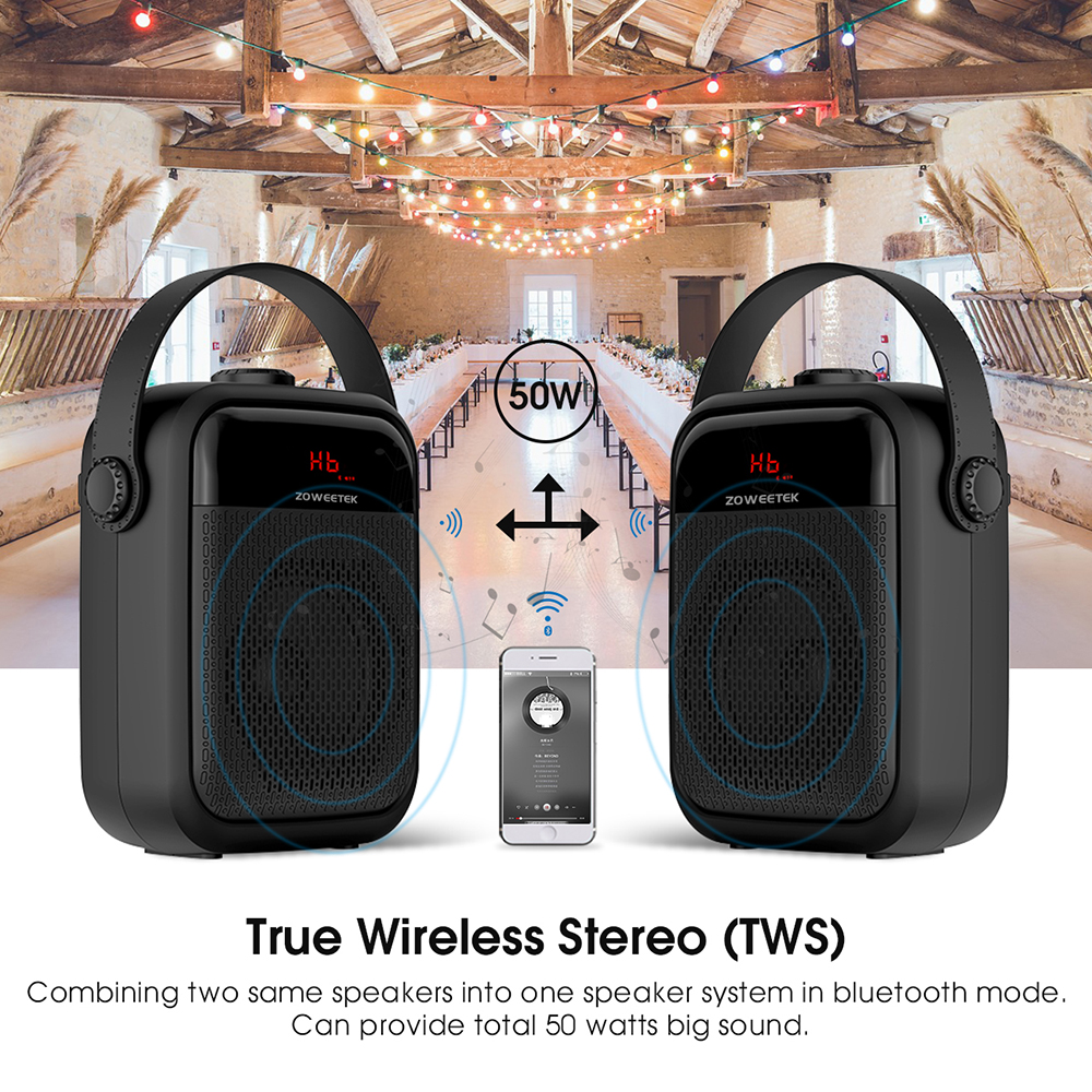 Беспроводной голосовой усилитель ZOWEETEK H6, Bluetooth, с УВЧ микрофоном и системой громкоговорителей PA, 4000 мАч, с перезаряжаемой батареей
