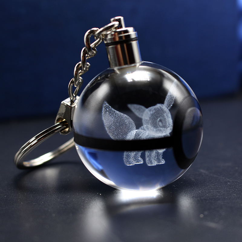 Top Seller Lovely Led Crystal 3d Pokemon Ball Keychain For Birthday Gifts