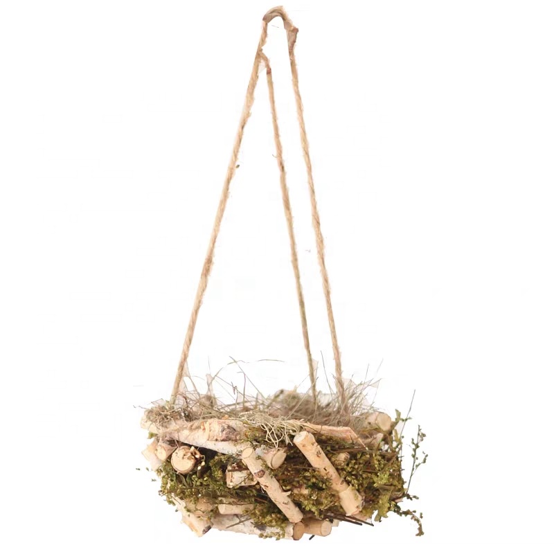 Nid Oiseaux Wooden Straw Woven Bird's Cage Bird's Nest Hanging Nest Outdoor Garden Decorative Pendant Interesting Ornaments