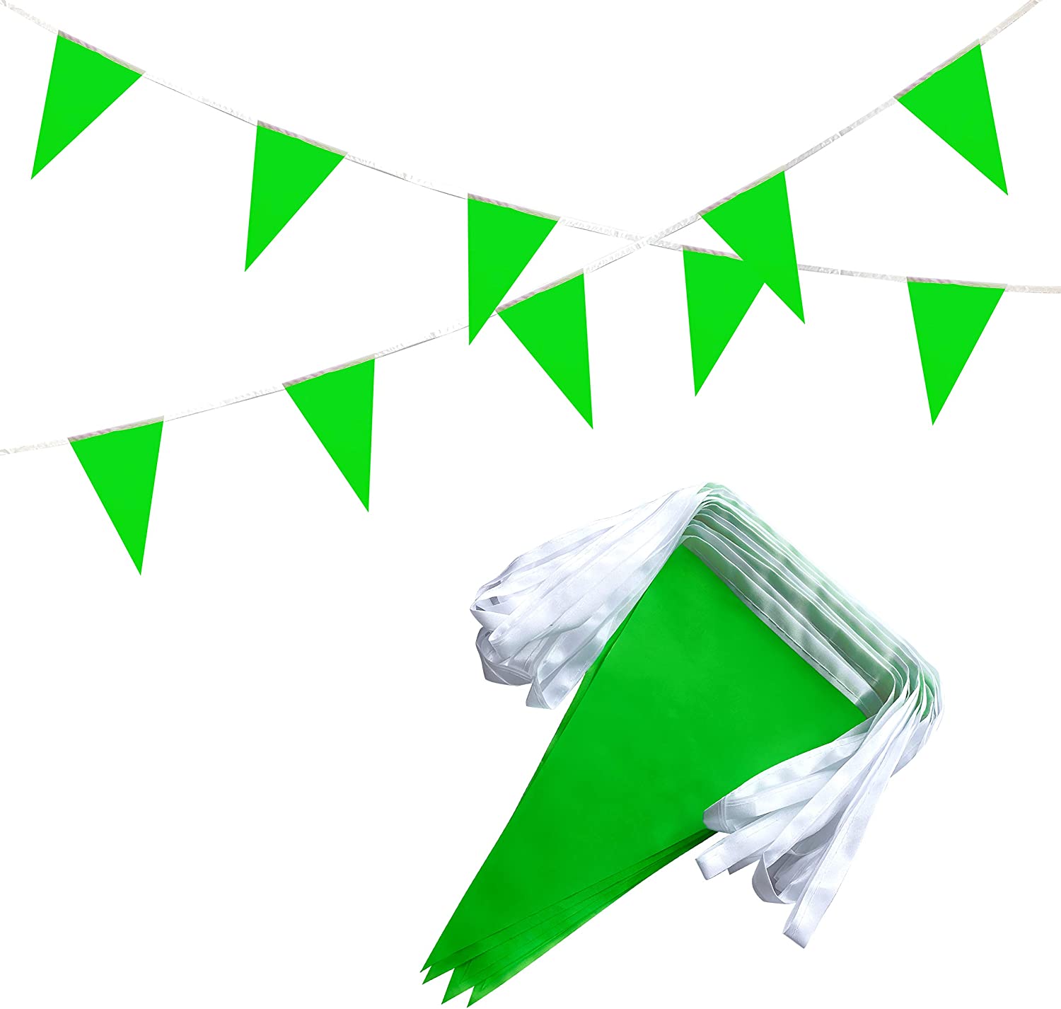 Solid Green Pennant Banner Flags String Triangle Bunting Flags Decorations for Grand Opening,Birthday Party,Festival Celebration