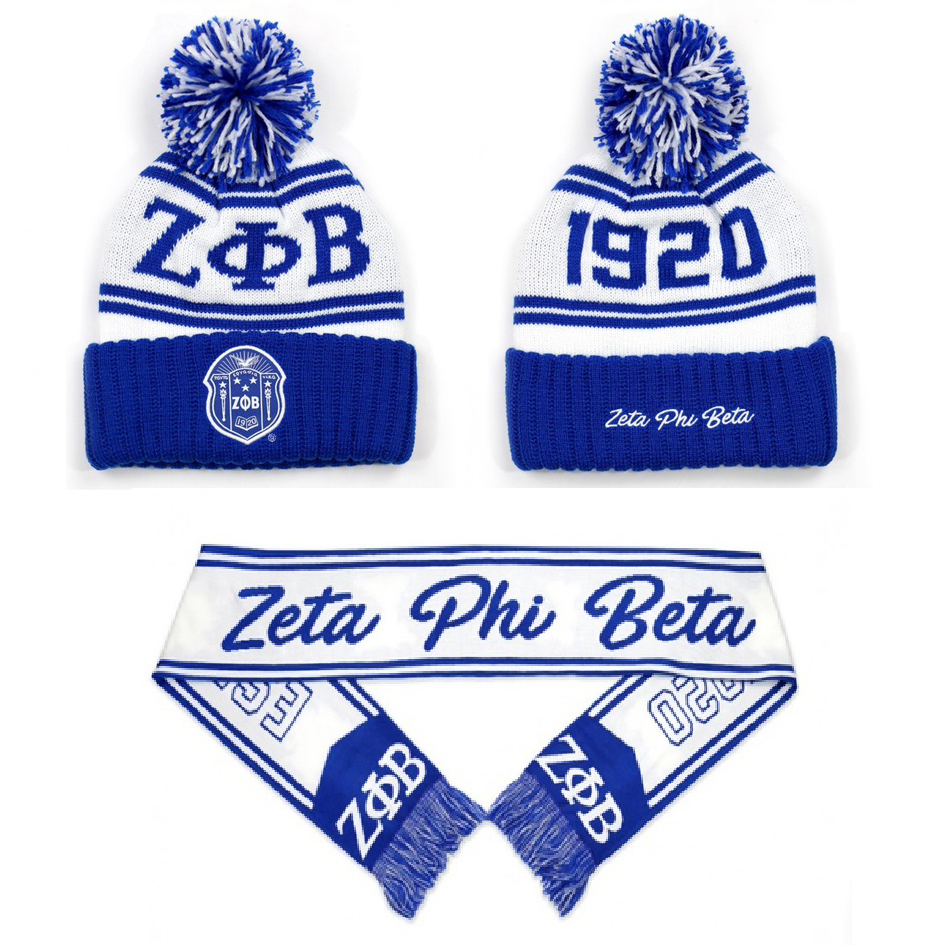 All Groups Zeta Phi Beta Pom Beanie Scarf Set/ Custom Sorority Pom Beanie Winter Hat