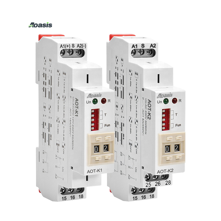 AOASIS AOT-K1 K2 цифровой таймер 220 В реле задержки 12 вольт AC/DC 12-240 В 0,1-99h IP20 35 мм Din-рейка