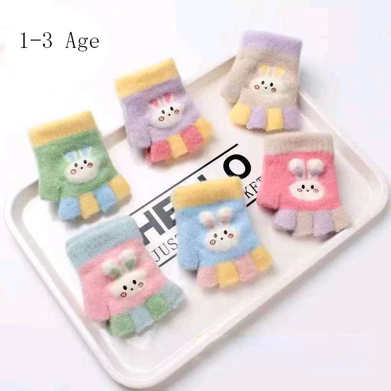 Wholesale Girl Warm Cute Rabbit Style Half-Finger Mittens 0-3 Age Baby Cute Knitted Gloves Acrylic Fabric Casual Warm Gloves