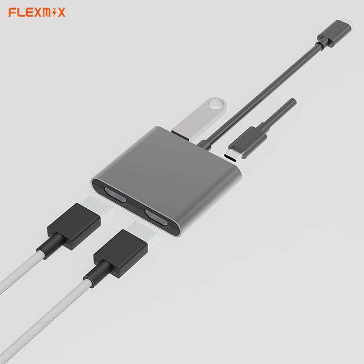 Custom New Style 4K 30Hz 4 in 1 TYPE-C to 2x4K HD-MI PD USB C Hub for Macbook Home Audio
