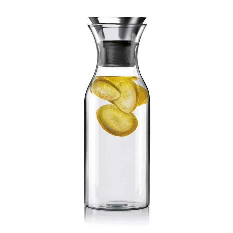 Glass Drip-free Carafe with Stainless Steel Flip-top Lid, Hot and Cold Glass Water Pitcher