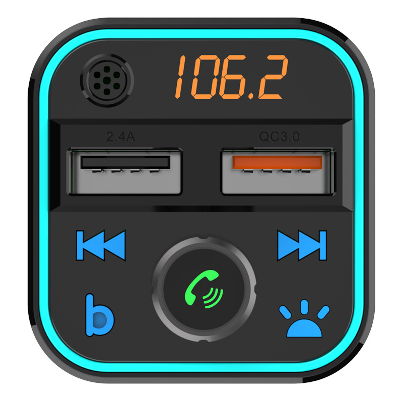 7+1 Colorful Lights Hands-Free Car Kit Wireless Radio Adapter Car Blue tooth Audio Transmitter