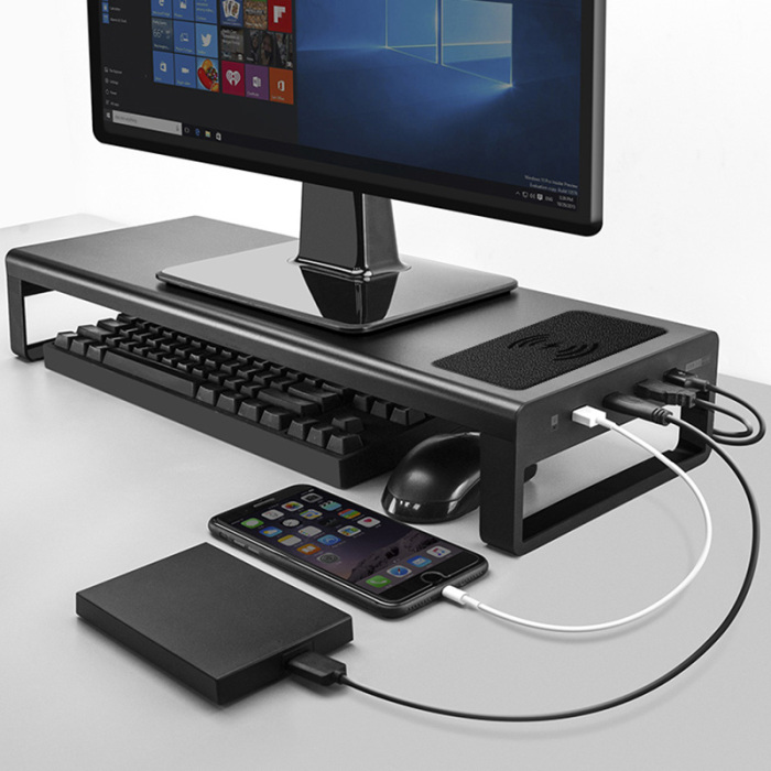 Подставка для ноутбука из алюминиевого сплава с 4 портами USB 3,0 и беспроводным зарядным портом