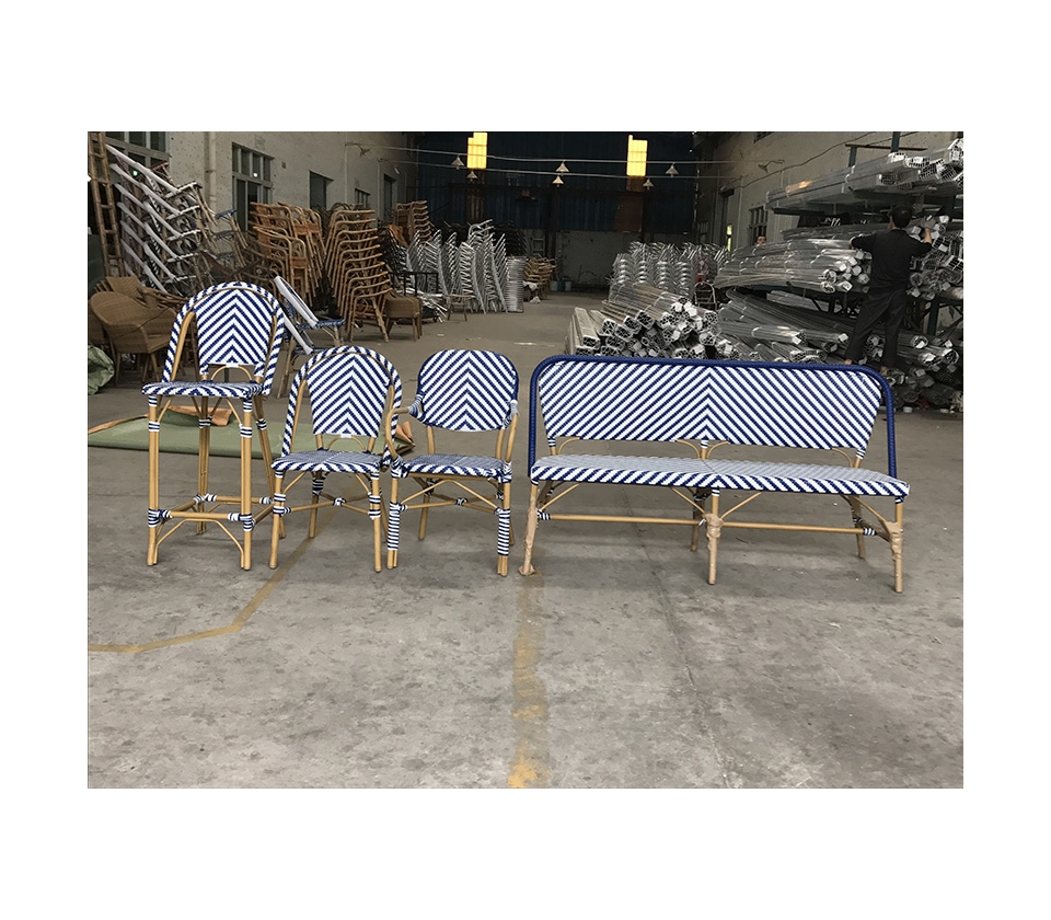 Garden outdoor aluminum PE rattan bench chair stool set for patio use